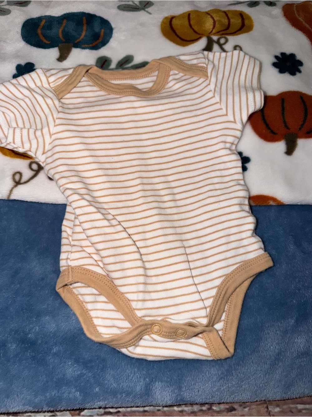 Striped Short-Sleeve Baby One-Piece in Tan and White